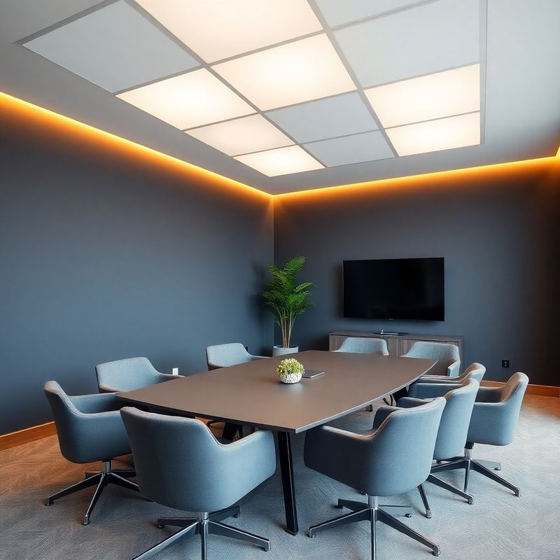 Sală de ședințe cu pereți slate-blue și mobilier antracit
